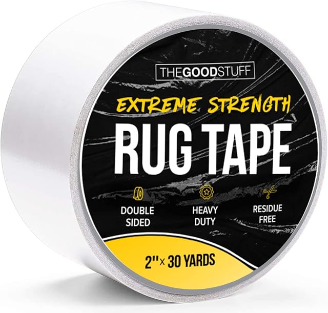 Heavy Duty Double Sided Rug Tape for Area Rugs on Hardwood Floors and Carpet, Secure Rugs with Strong 2 Sided Carpet Tape for Wood Floors (2" x 75ft)