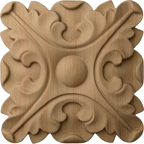 Ekena Millwork ROS03X03ACAL Acanto Roseta cuadrada, 3 12"W x 3 12"H x 58"P, aliso