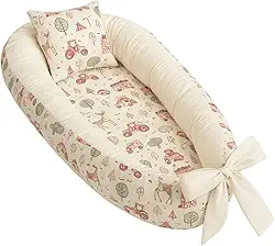 Ninho redutor de berço bebê percal 100% algodão + Almofada Anatomica Estampada Unissex (Caminho Da Selva Verde)