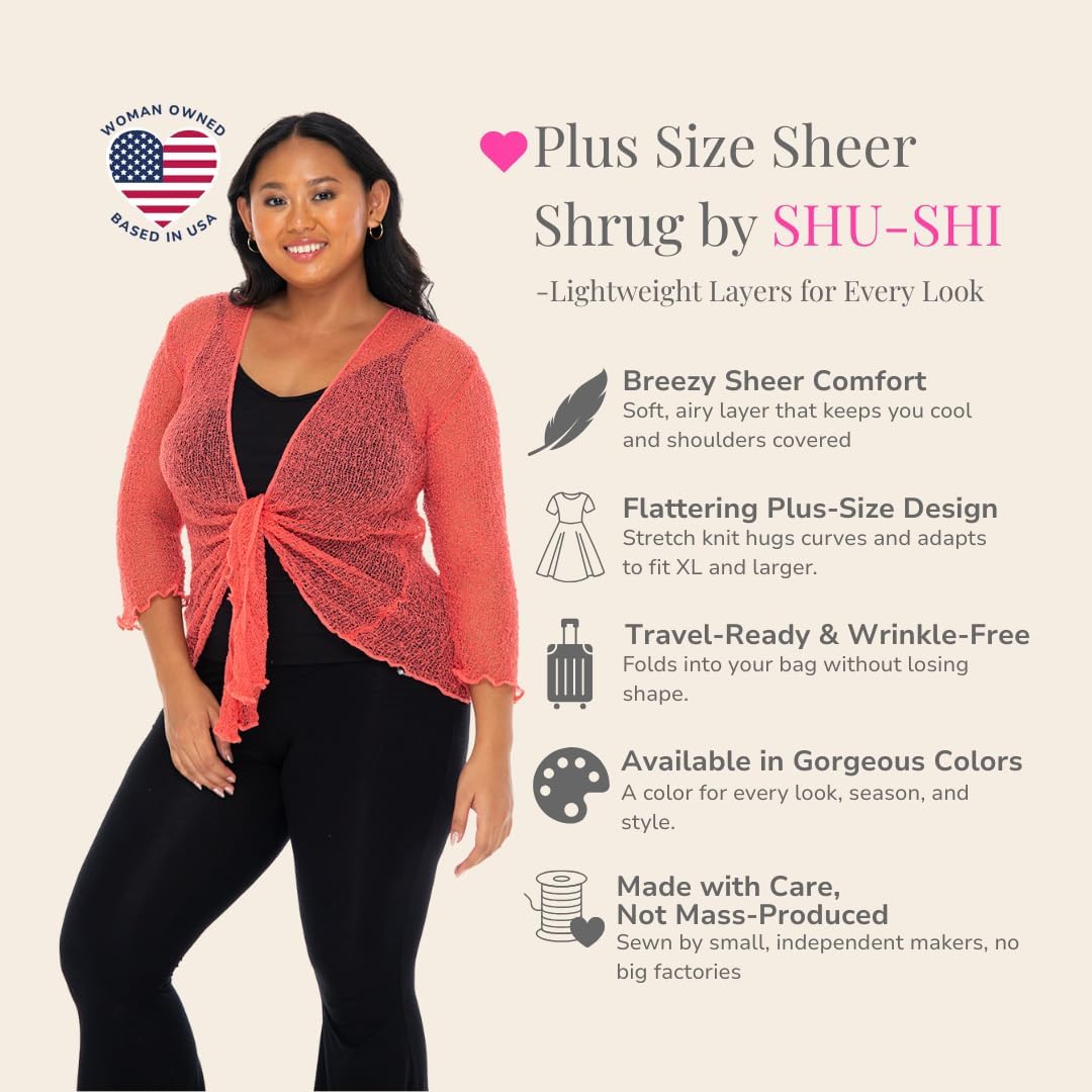 SHU-SHI Plus Size Sheer Shrug Summer Sweaters for Women Lightweight Cardigan Bolero Tie Top Open Front Knit - Image 3