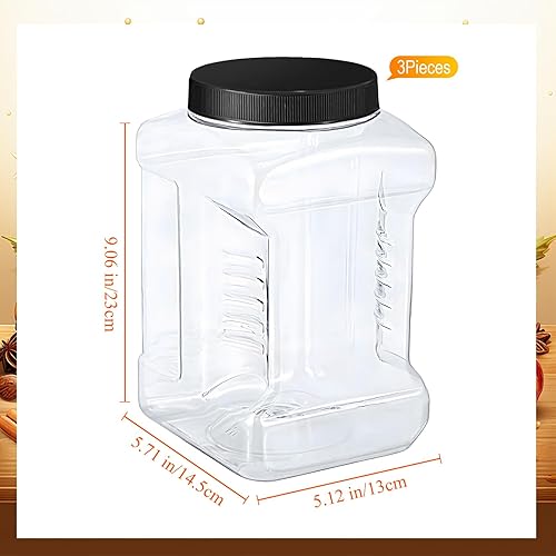 Miniatura 8 de 3 tarros de plástico transparente de 1 galón con tapa, boca ancha, recipientes cuadrados de almacenamiento de alimentos, recipientes de plástico PET