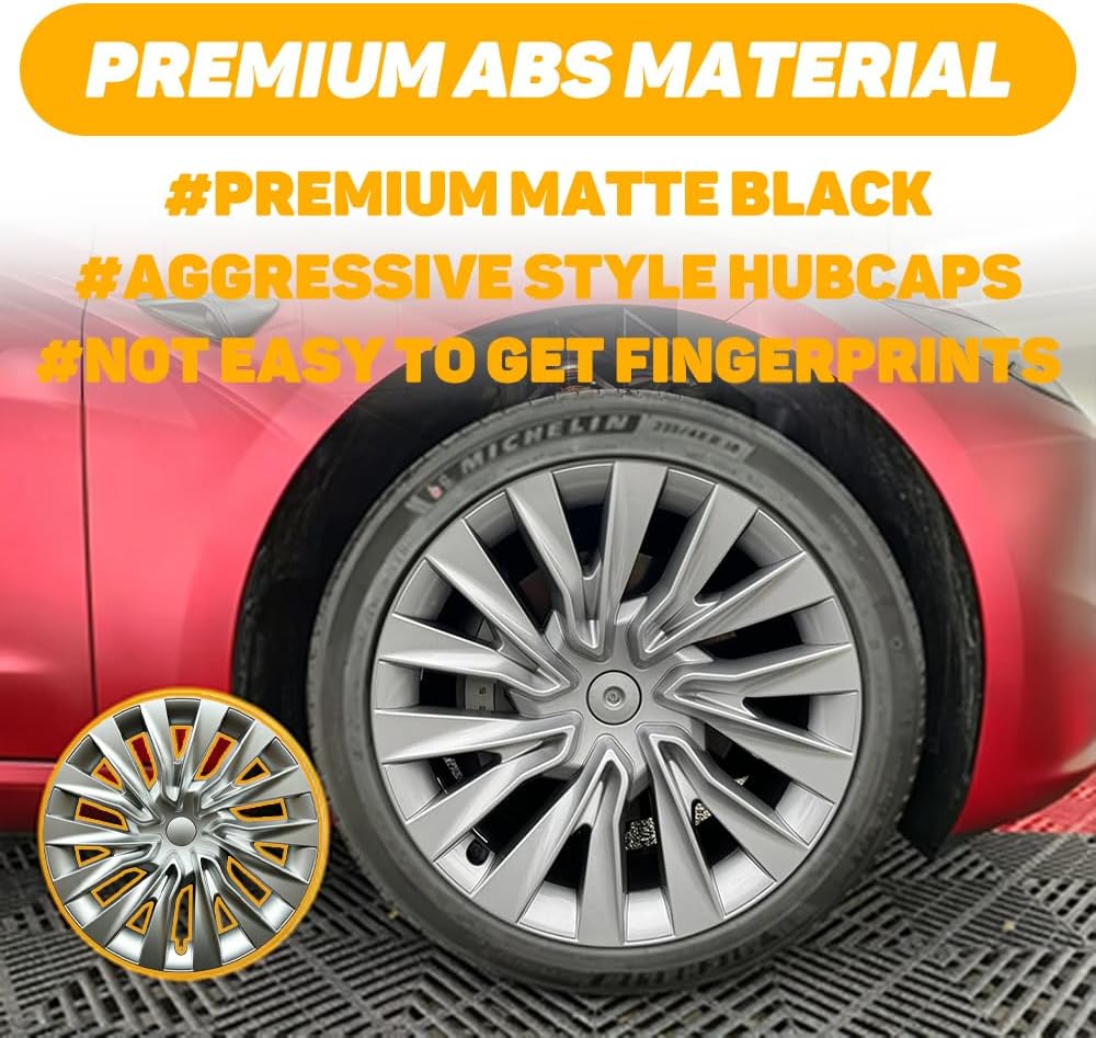 4PCS 18 inch Wheel Covers for Tesla Model 3 2024-2025 2026，Full-Edge Coverage Hubcaps Compatible with Tesla Model 3 Highland -4 Covers per Package ，Rugged ABS Material，Baked Enamel