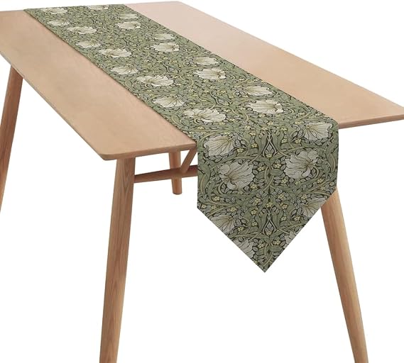 William Morris ヴィンテージフローラルテーブルランナー、ボタニカルセージグリーンイエロー長方形ランナー、ビンテージシックなテーブルランナー、ホリデーパーティー、結婚式、屋内屋外ダイニングテーブル装飾用、13インチx72インチ