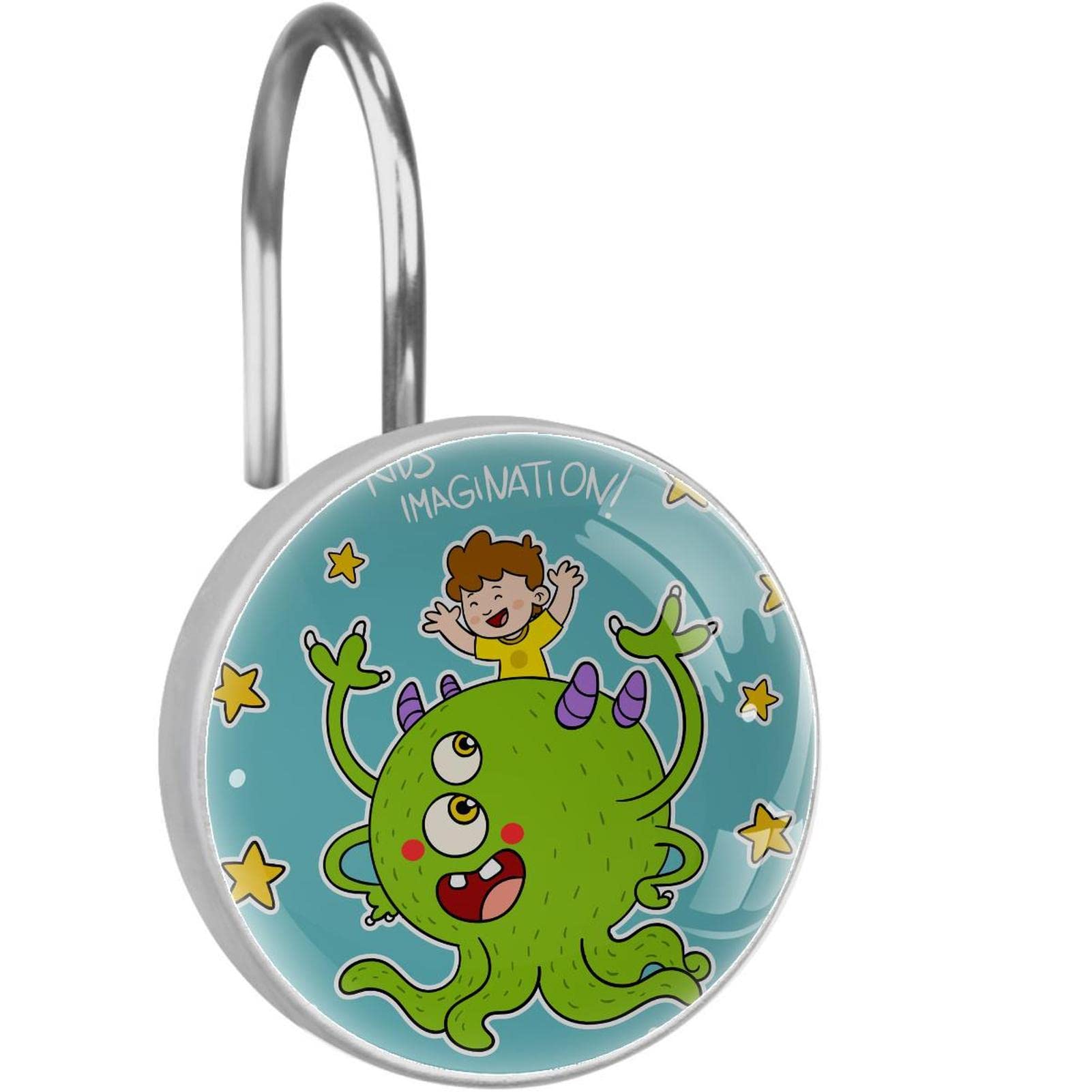 Anneaux de rideau de douche acier inoxydable durable motif monstres étoiles