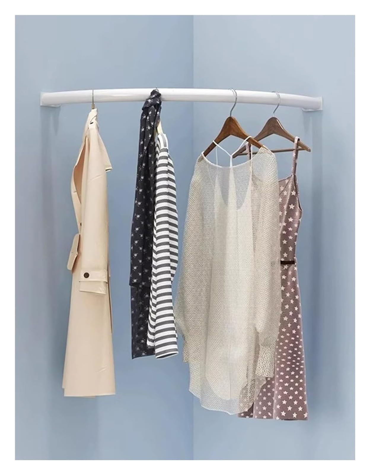 Clothes Hanging Rack,Wardrobe Rail Curved Corner Closet Rods,Wardrobe Hanger Bar Corner Clothing Rack with Screws DIY Home Storage Display(Milk,100cm/39.37in)(Milk,50cm/19.69in)