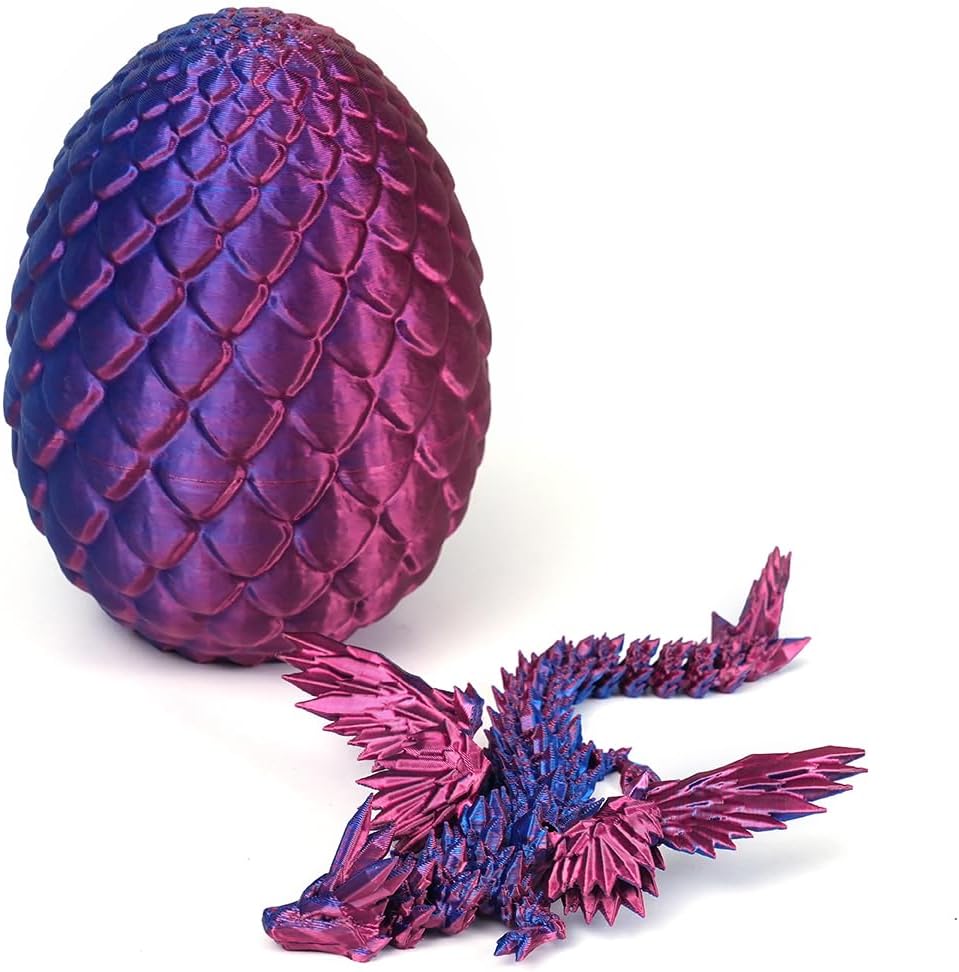 3D Printed Dragon with Wings in Egg, Easter Basket Stuffers, Crystal Dragon Surprise in Eggs, Articulated Dragon, Dragon Fidget Toy, Home Office Decor Executive Desk Toy (Laser Purple)