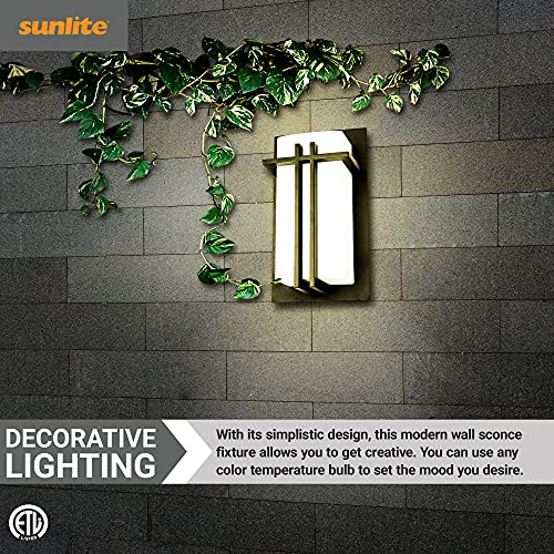 Image of Sunlite 40805 Decorative Square Wall Sconce Light Fixture, Medium Base Socket (E26), 3 Pack 9W LED (60W Equivalent) 3000K A19 Bulb, Indoor, Opal Shade, Matte Black, Bathrooms, Hallways & Entryways
