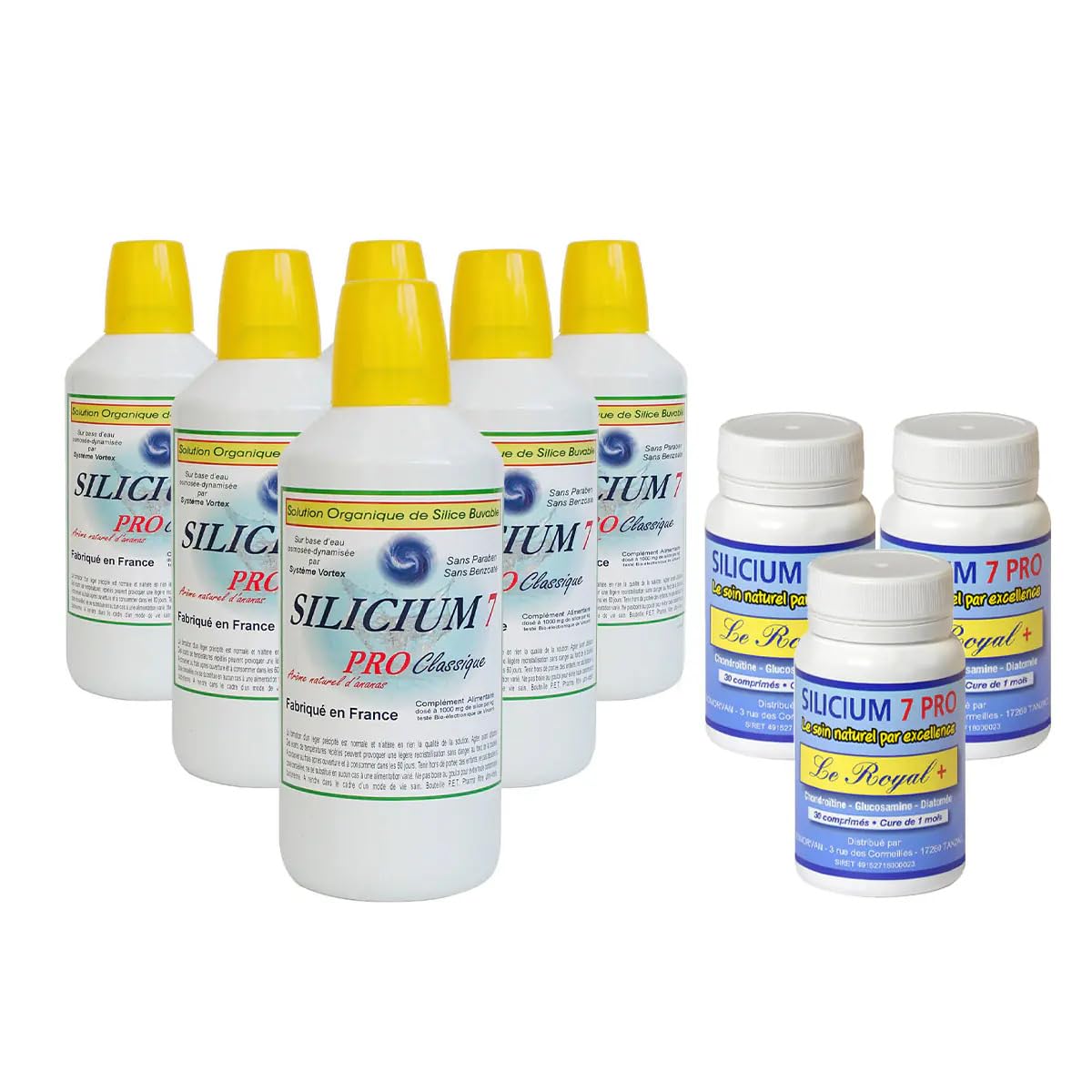 Bio Morvan Silicium 7 Pro, Soutien Cartilage et Articulations, Liquide et Comprimés, 6 Litres + 3 boites Comprimés, Acide Orthosilicique, Glucosamine, Chondroïtine - Cure 6 mois