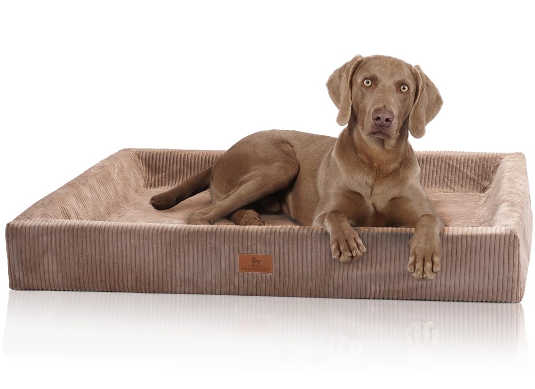 Knuffelwuff orthopädisches Hundebett aus Cord mit Handwebcharakter Santiago M-L 85 x 65cm Braun - Abnehmbarer Bezug - waschbar - für große, mittelgroße und kleine Hunde
