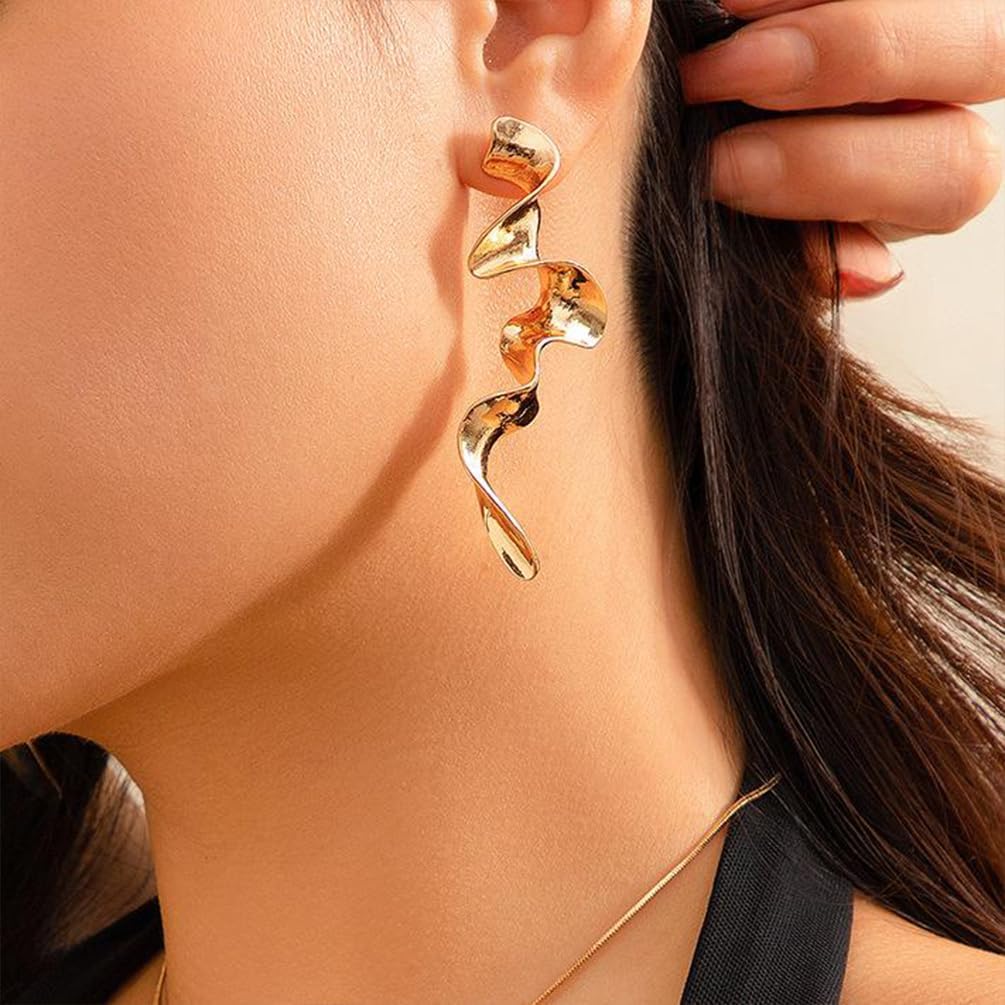 Gold Statement Wavy Irregular Geometric Curve Earrings for Women, Dainty Silver Exaggerated Twisted Shape Earring Minimalist Punk Party Prom Jewelry Gift - Image 8