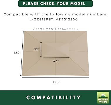 Garden Winds Reinforced RipLock 350 Replacement Canopy Top Cover Compatible with Riviera Sonoma Wicker 10 x 12 Gazebo Models L-GZ815PST, A111012500 - Beige