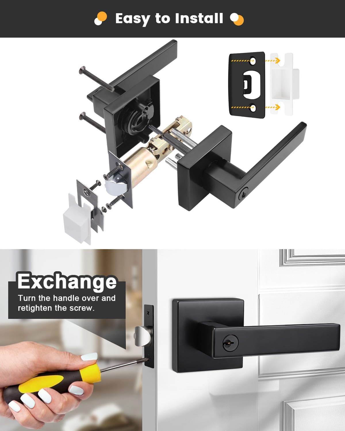 Gobrico 1 Pack Entry Door Levers Matte Black with Keys(Not Keyed Alike), Heavy Duty Hardware for Exterior Front and Back Door,Lockable, Keyed Entrance Lock,Universal Handling,Transitional Style