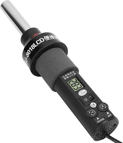 Miniatura 6 de Pistola de aire caliente digital, mini pistola de tubo termorretráctil de 450 W con pantalla LCD y boquillas, flujo de aire de temperatura ajustable