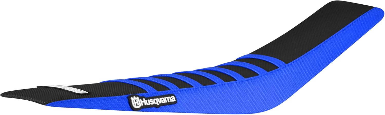 Enjoy Mfg Seat Cover - Compatible with Husqvarna 2016-2018 125 250 350 450 FC TC - Logos - #134 (All Black with TM Blue Ribs)