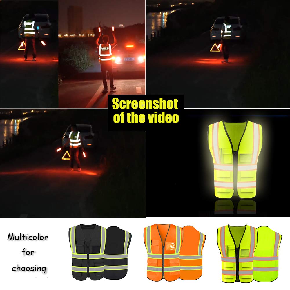 YOWESHOP High Reflective Visibility Safety Vest Custom Your Logo Safety Workwear with Reflective Strips and Front Zipper(Black-Orange Webbing XL)