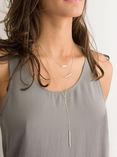 Miniatura 4 de S.J JEWELRY Collar en Y ajustable con circonita cúbica simple y delicada chapada en oro de 14 quilates, chapado en oro rosa, chapado en plata