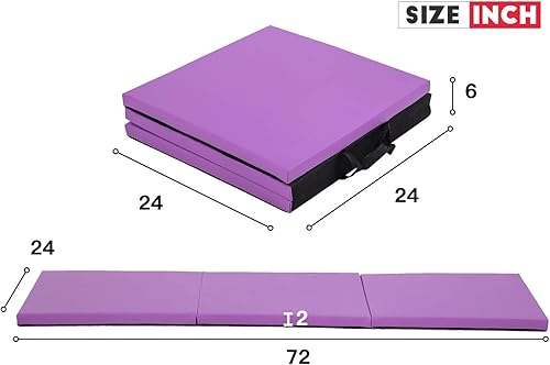 Vista 28 de Gymnastics Tumbling Mats Portable Gymnastics Mat Foldable Tumbling Mat 4'x8/2'x6' PU Leather Exercise Mat Yoga Mat with Carrying Handles for home