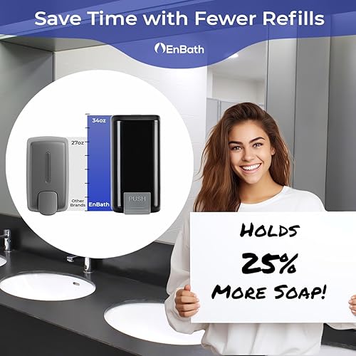 Miniatura 2 de Dispensador de jabón montado en la pared con gran capacidad de 34 onzas (paquete de 2) - Dispensadores de jabón de manos comerciales negros o