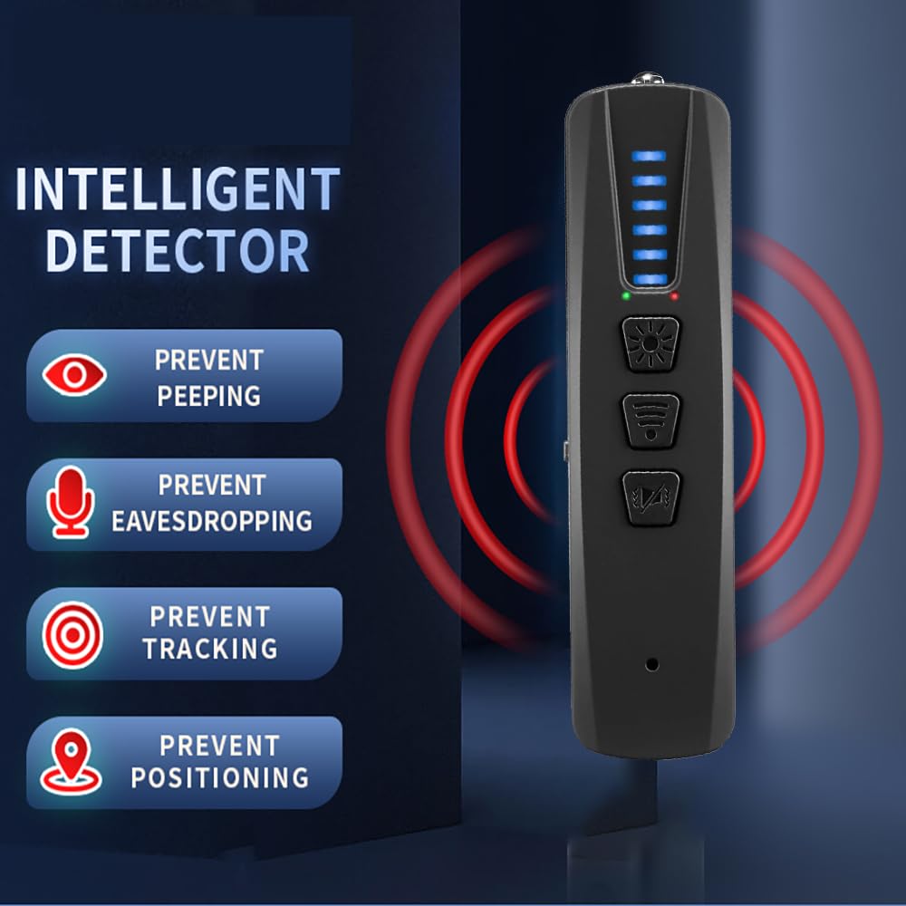 Intelligent Détecteur de Caméra Cachée et Micro Espion, Portable Traceur GPS Scanner 4 Modes Détecteur Anti Espionnage, Brouilleur Camera pour Hôtel Maison Heim Reisen (100MHz-8GHz)
