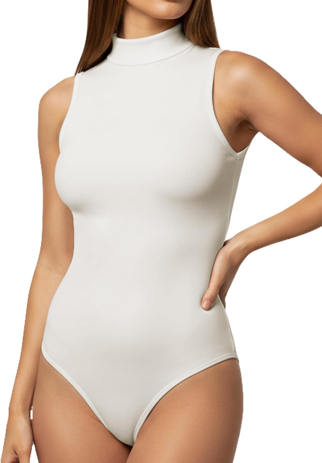 YOGINGO Women's Mock Turtleneck Bodysuits Sleeveless Thong Body Suit Tank Tops High Neck Going Out Leotard for Women