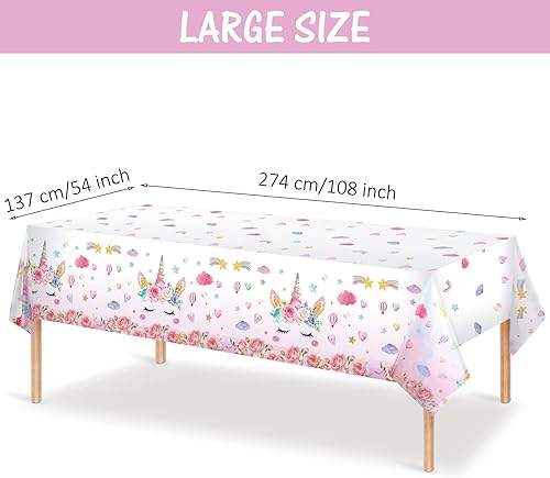 Miniatura 2 de Mantel de unicornio de 3 piezas con temática de unicornio, mantel desechable de plástico mágico de unicornio para cumpleaños, baby shower,