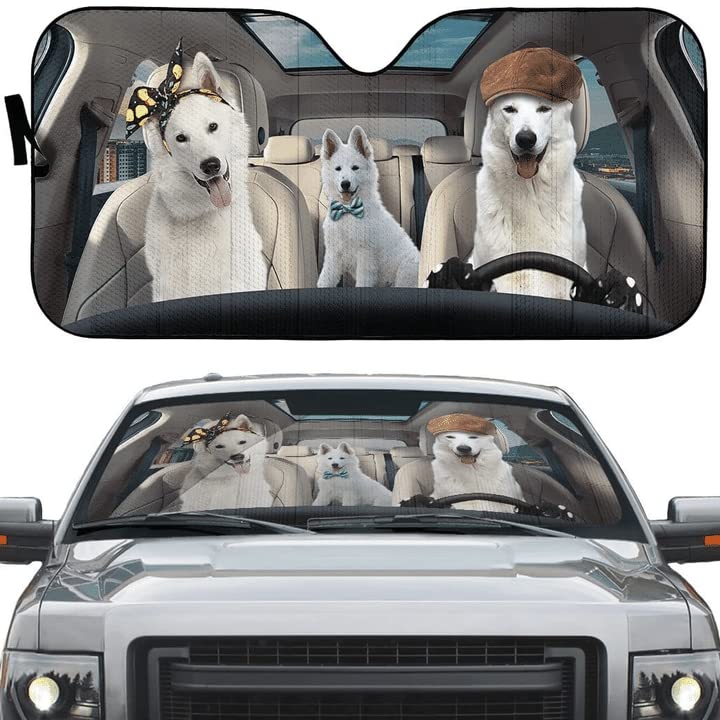 Pare-soleil avant voiture universel L motif chiens samoyèdes 3D