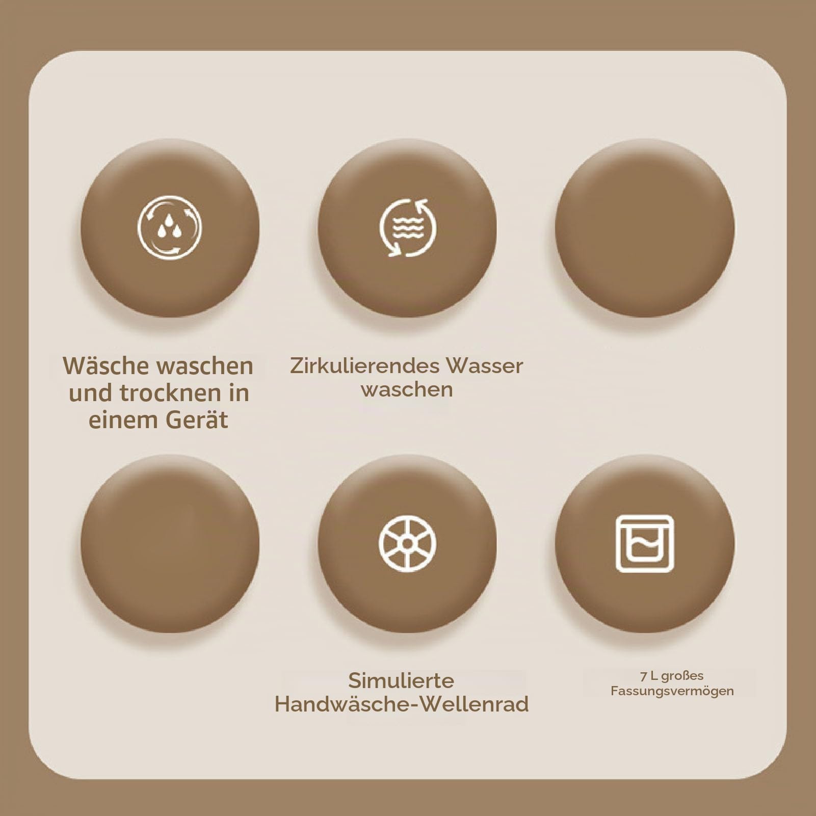 Tragbare Mini-Waschmaschine, 7L Große Kapazität Vollautomatisch Mit Wäscheschleuder, LCD-Touchscreen für Kleine Unterwäsche (Beige)