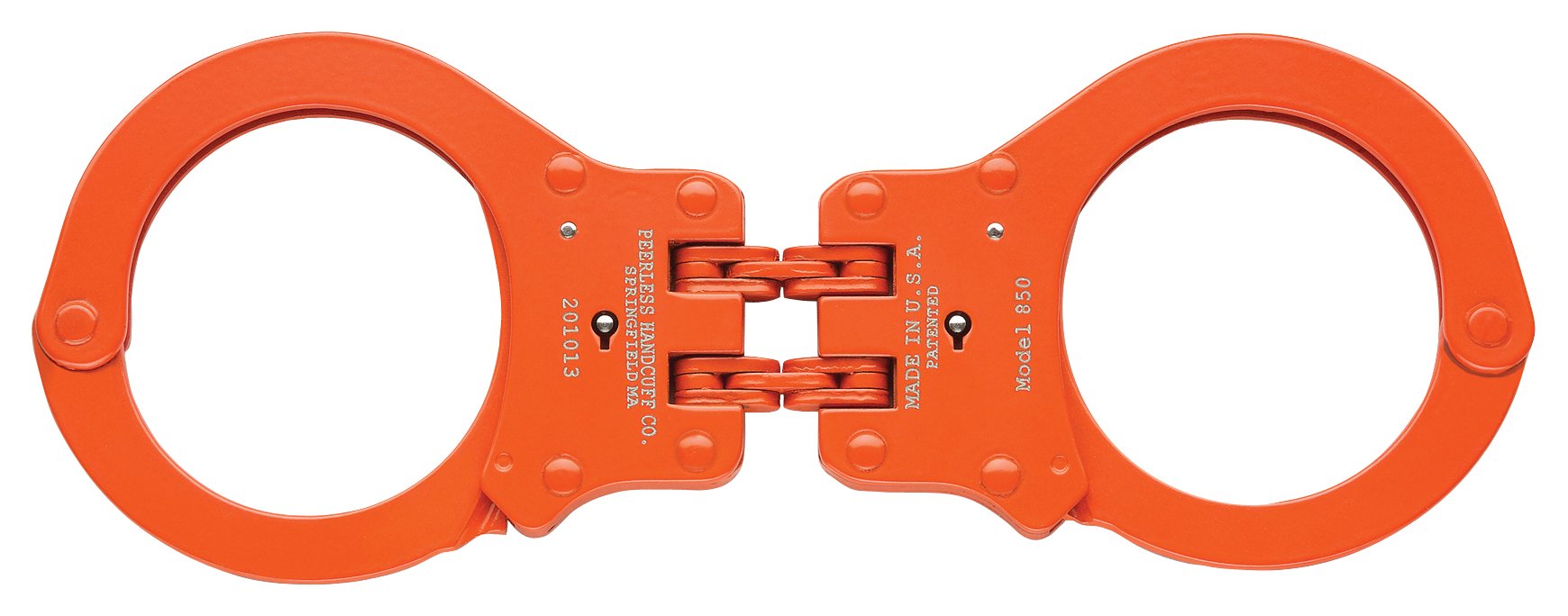 Peerless Handcuff Company, Hinged Handcuff, Model 850O, Hinged Handcuff - Orange Finish