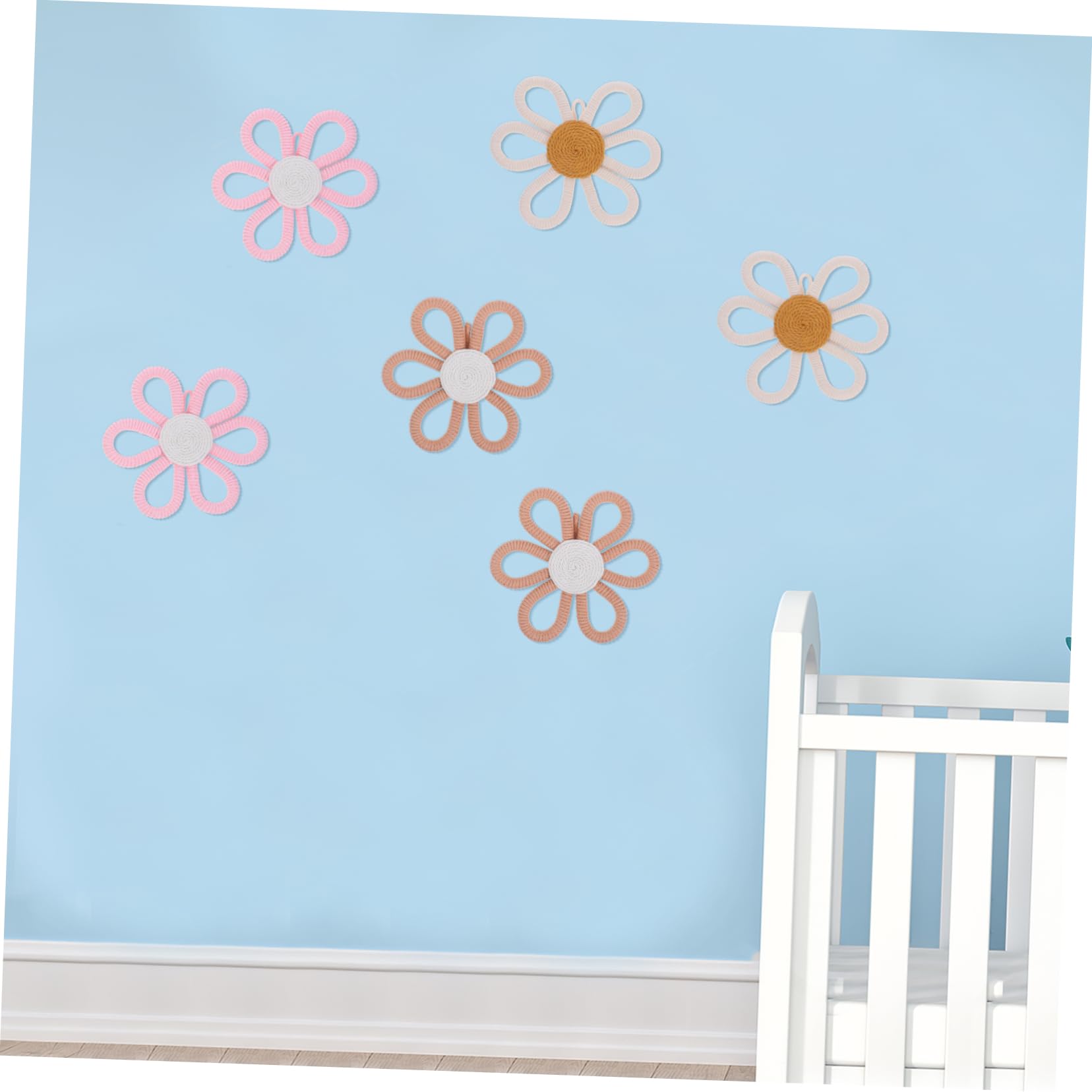 6pièces Décoration Murale Fleur Tissée Boho Pour Chambre Art Floral Accrochage Décor Murale Pendentif Style Rustique Installation Facile Pour Fêtes Et Anniversaires