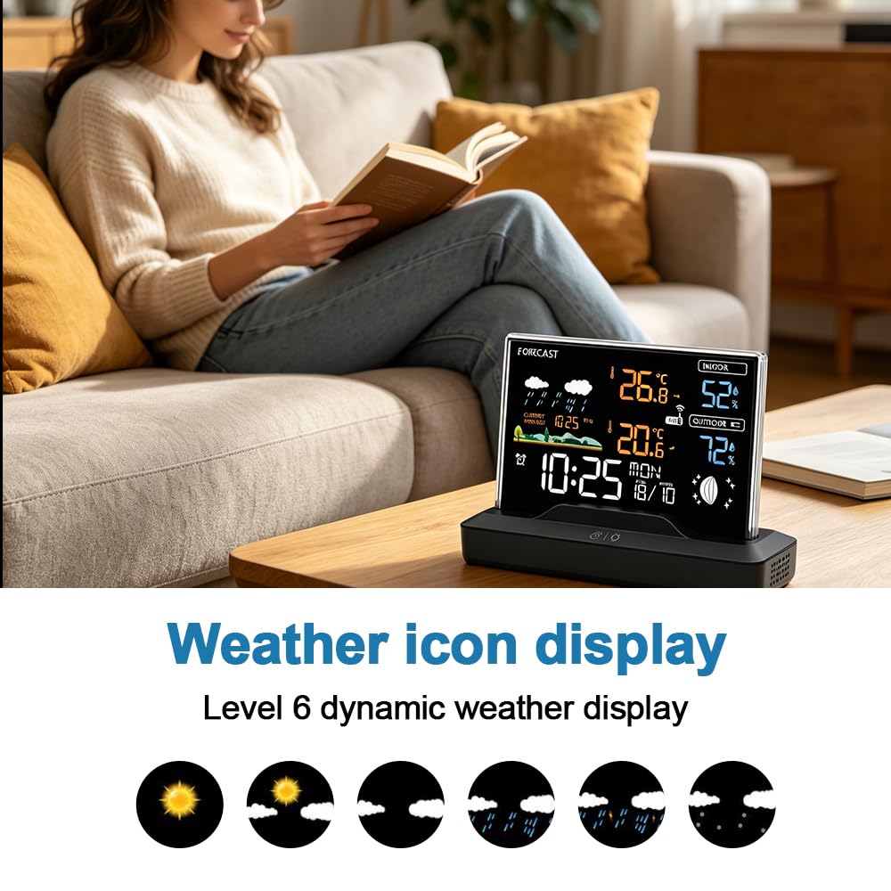 Wetterstation mit Außensensor, Digitales Thermometer Hygrometer mit Barometer Wettervorhersage für Wohnzimmer Büro und Schlafzimmer