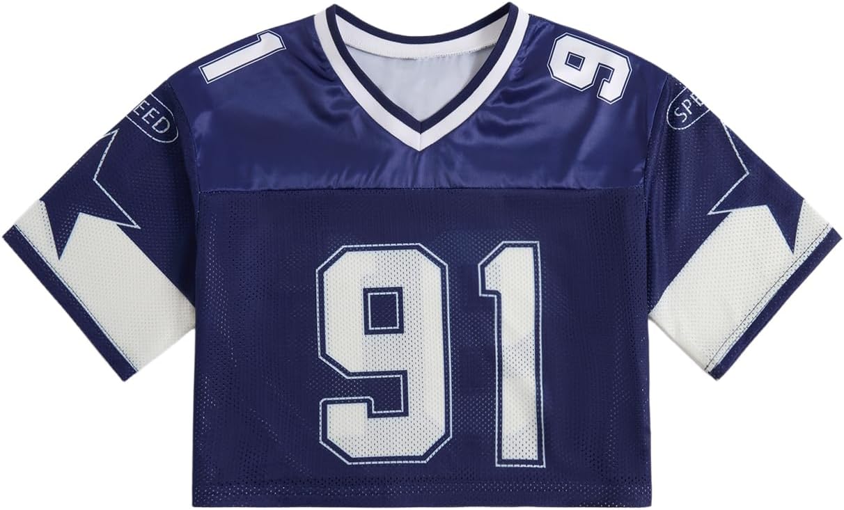 Girl's Jersey Shirts Number Graphic Tees Half Sleeve Hip Hop Y2k Crop Tops Football...