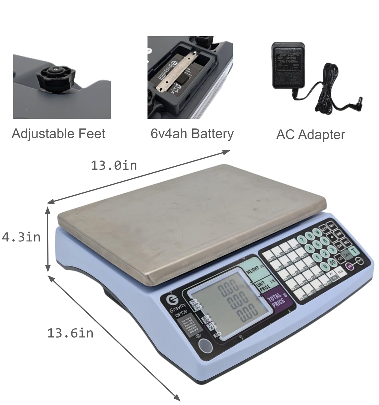 Smartphone Compatible, High Precision Price Computing Scale, Legal for Trade, Label Printing and Data Exporting via Smartphone App (GL/CPT-20 30/60lb)