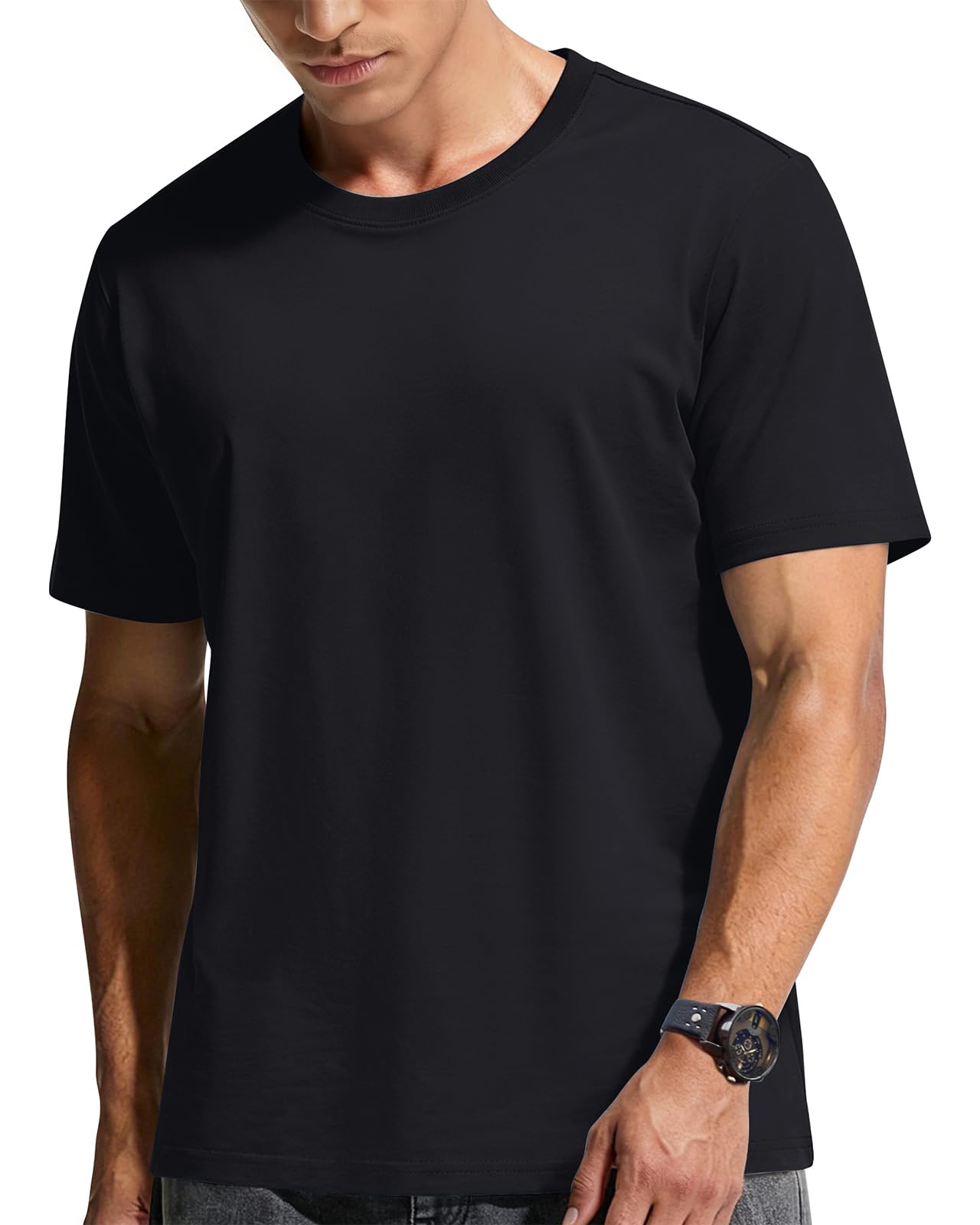 HMIYA Heavy T Shirt Herren Dickes Rundhals t Shirts 100% Baumwolle Heavy Duty Pre Shrink Strapazierfähig & Atmungsaktiv