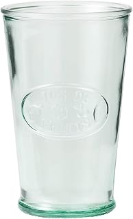 Amici Home Jus de Fruits Glass | 11 Oz | Italian Made, Clear Recycled Glass with Green Tint | Cute Glass with Embossed Design for Water, Fruit Juice, Cocktails, Fresh Drinks (Set of 6)