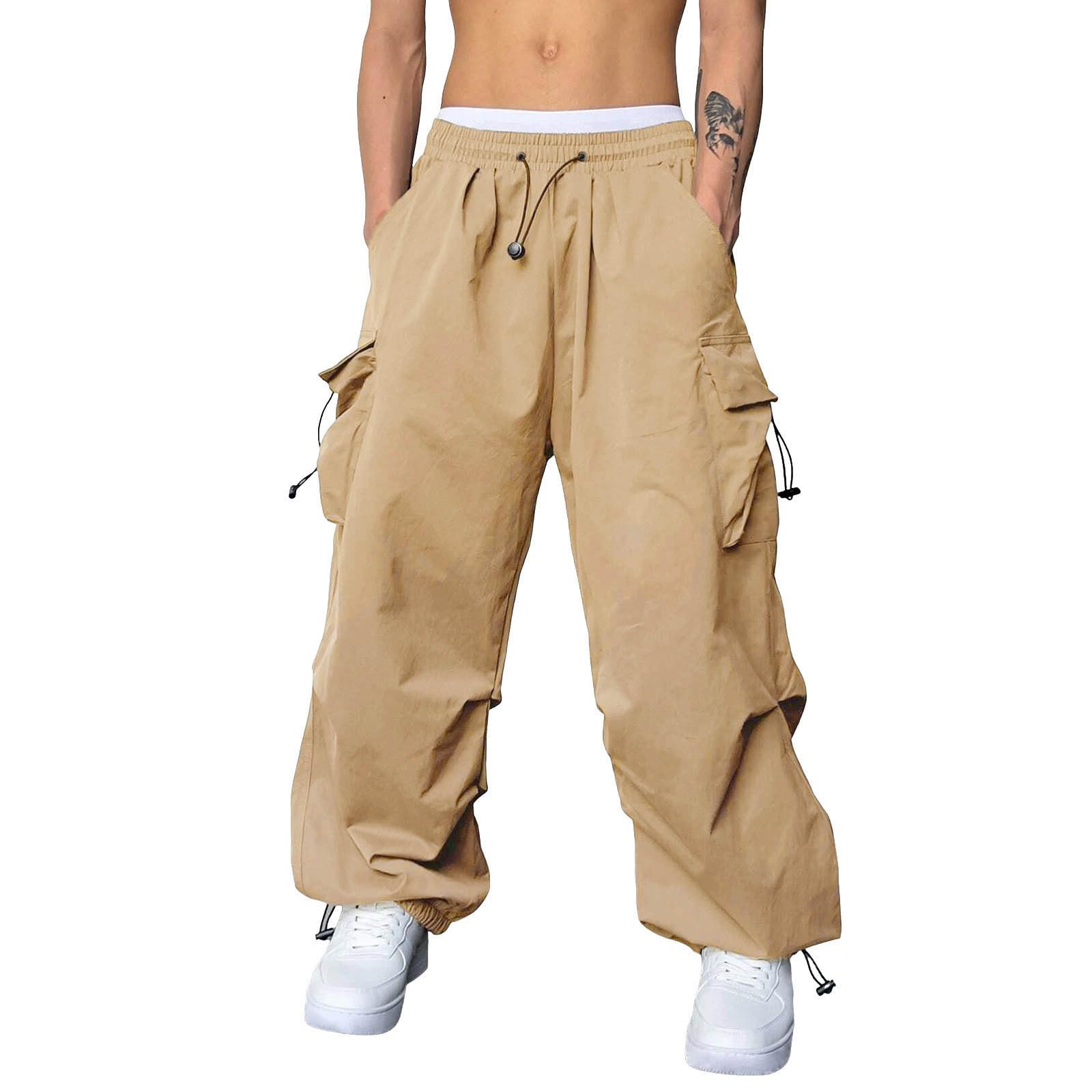Mens Baggy Cargo Pants Loose Fit Multi-Pockets Straight Long Trousers Parachute Cargo Pants Hip Hop Y2k Harem Pant Streetwear