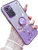 Funda de Silicona para Xiaomi Poco X3 GT, TPU Suave con Soporte de Anillo Metálico, Diseño de Lujo con Purpurina y Flores Tiernas, Compatible con Xiaomi Poco X3 GT (Púrpura) 1