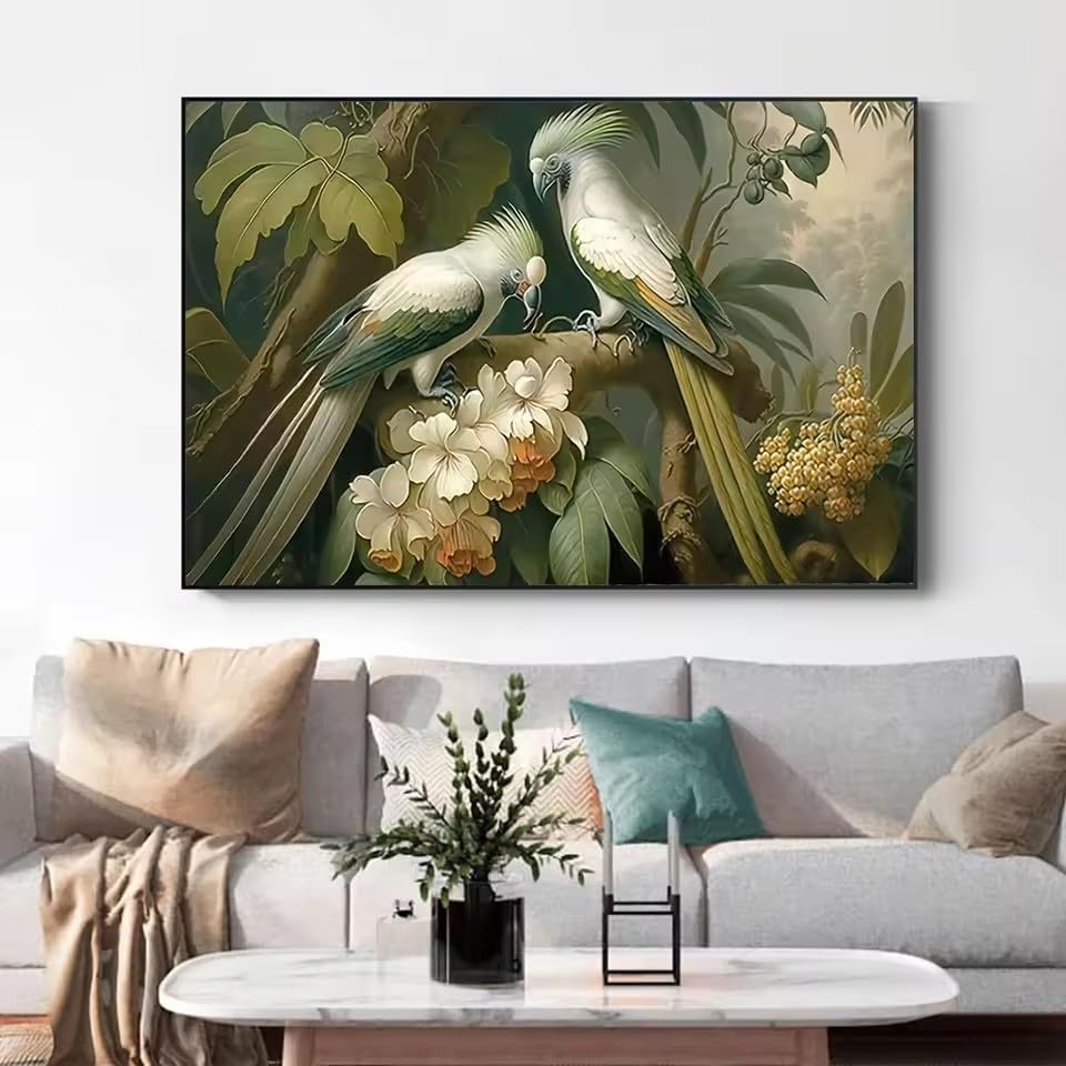Peinture sur toile perroquet vert art animalier chic 60x90