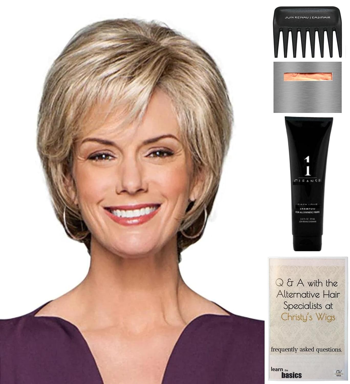 Bundle - 5 items: Prodigy Wig by Gabor, Christy's Wigs Q & A Booklet, 2oz Travel Size Wig Shampoo, Wig Cap & Wide Tooth Comb - Color: G811+