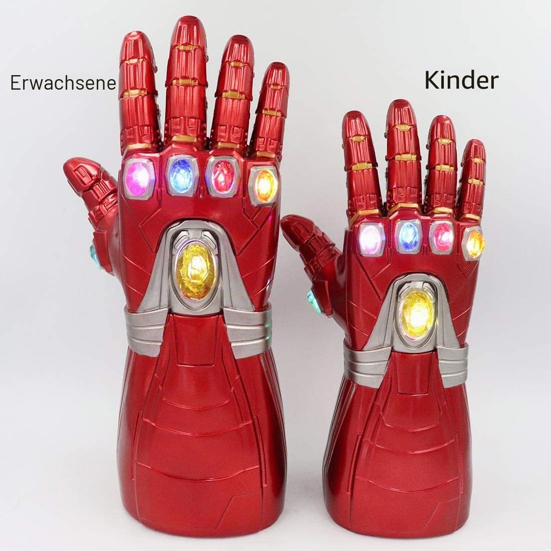 Thanos-Handschuhe für Rechtshänder, Unendlichkeitssymbol, LED-Licht, PVC, Cosplay, Halloween, Requisiten für Kinder (Kindergröße)