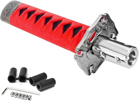 Gear Shift Knob, 7.9 Inch Sword Auto Gear Lever Stick Shifter Handle with 4 Adapters, Universal Shift Knob Decoration Compatible with Most Manual Transmission Vehicles Red