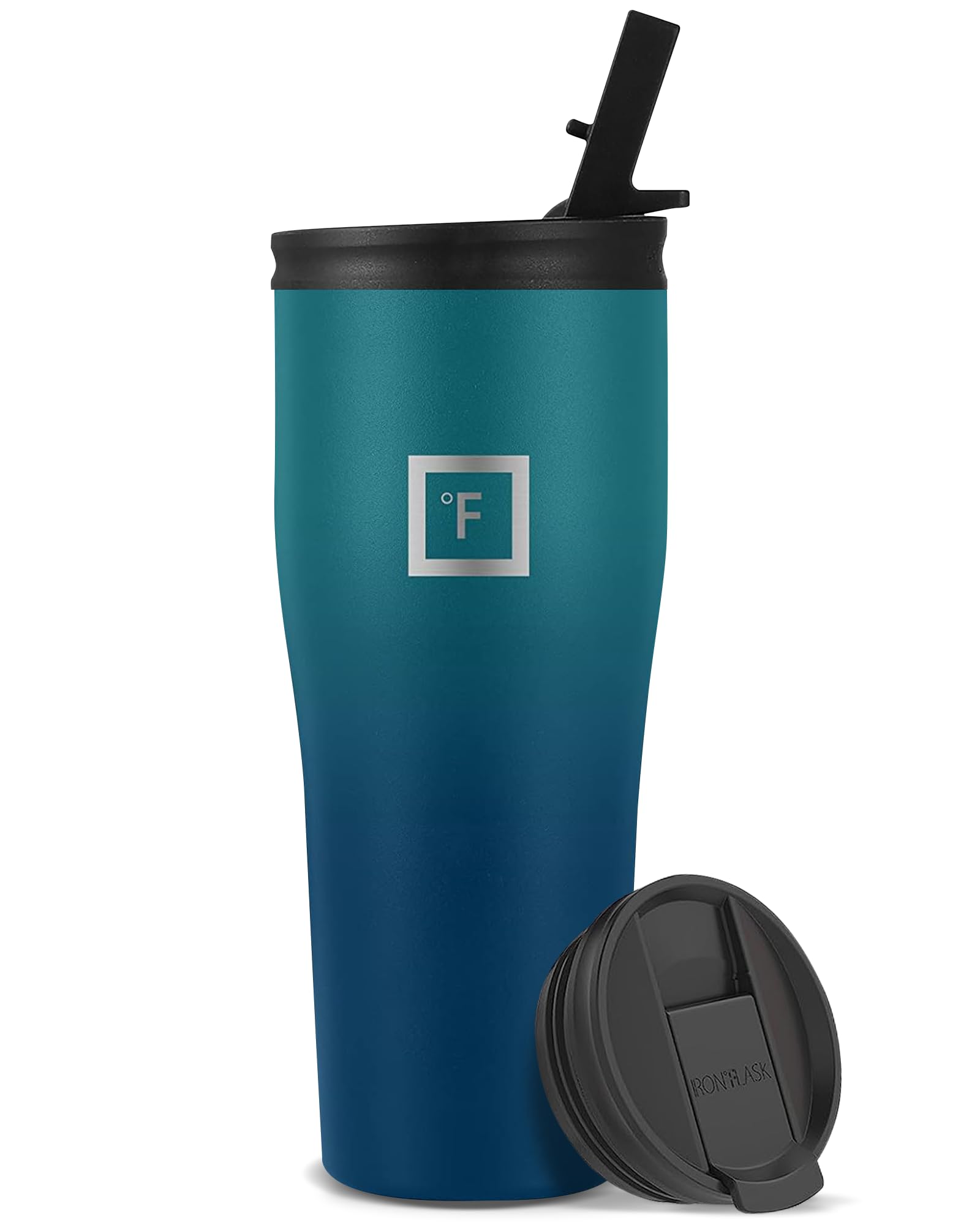 IRON °FLASK Classic Tumbler - Vacuum Insulated Stainless Steel Water Bottle, Double Walled, Drinking Cup, Insulated Travel Mug (Dark Night, 24 oz Flip Straw)