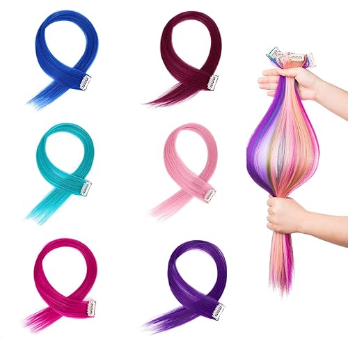 Miniatura 7 de Extensiones de cabello sintético lacio y sintético con clip de 24 pulgadas, para mujeres y niñas, regalo para fiestas, multicolor, morado