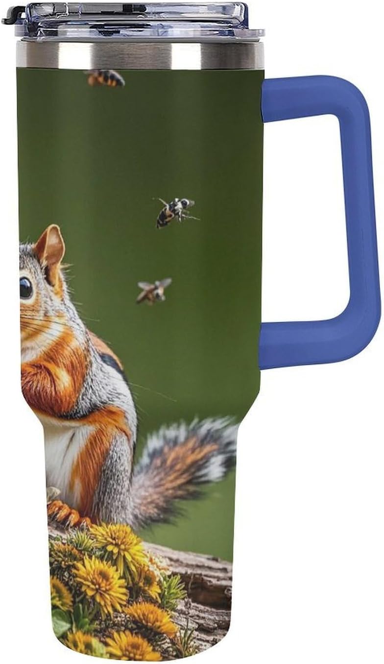 Birds, Squirrels, Insects Travel Coffee Mug Reusable Durable Stainless Steel Insulated Tumbler with Handle And Straw Leak Resistant Portable Thermal Cup Gifts for Men Women 40 Oz