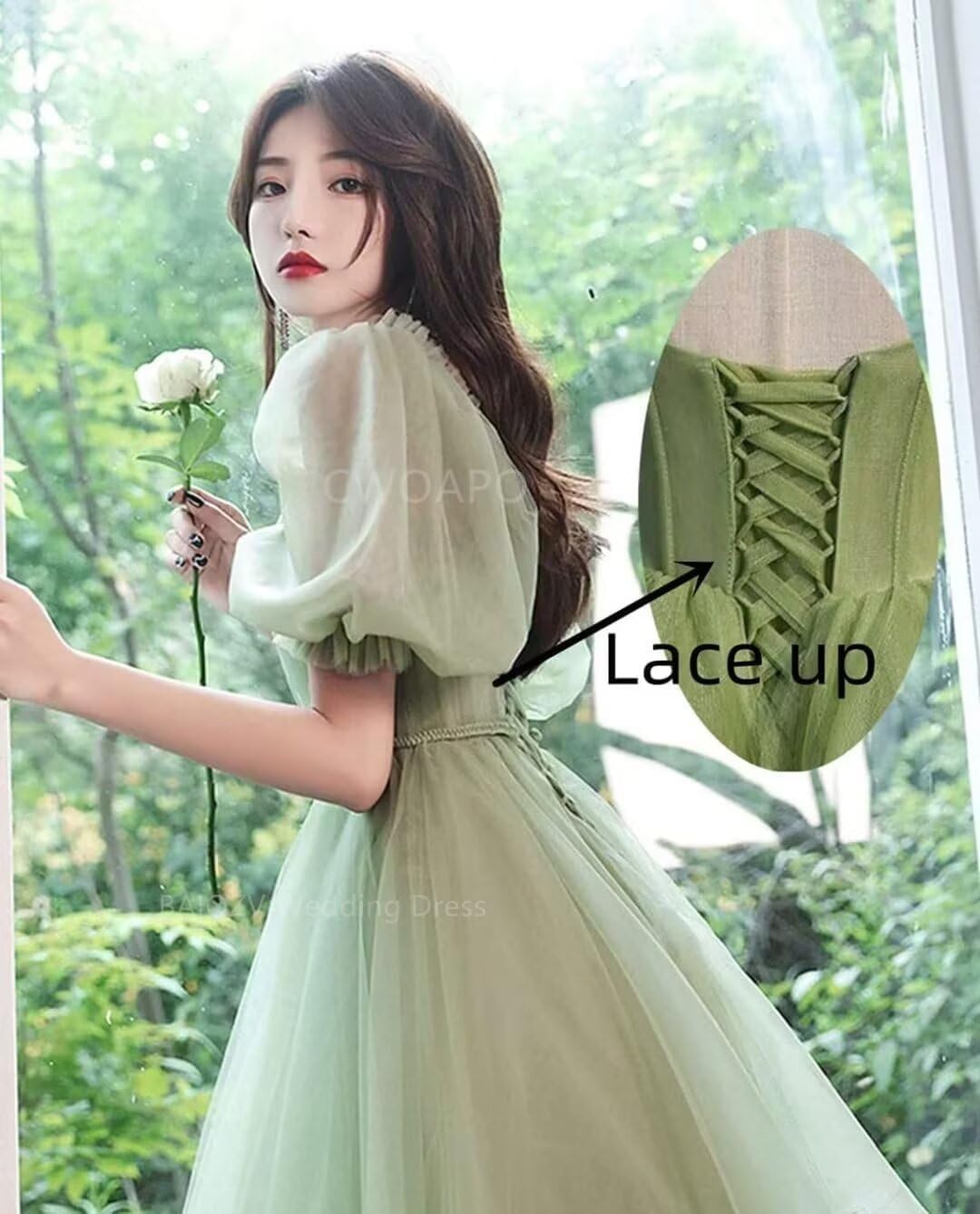 CWOAPO Long Puffy Sleeve Tulle Prom Dress Sweetheart Ball Gown for Women A Line Formal Evening Party Dress - Image 3