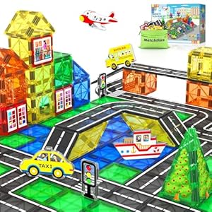 6170kuqlpgl - Magnetic Tiles Road Set with Cars for Toddlers, Magnetic Blocks for Kids Ages 3-5 4-8 5-7, Gifts for 3+ Year Old Boys Girls Kids Toys Classroom Must Haves, Magnet Building Blocks Expansion Pack