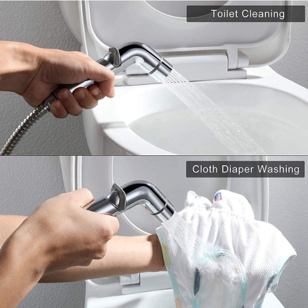 Doccetta Bidet per WC, cromata, a Doppia Funzione, da Parete o Portatile, con Getto d'Acqua Fredda per l'igiene Personale.
