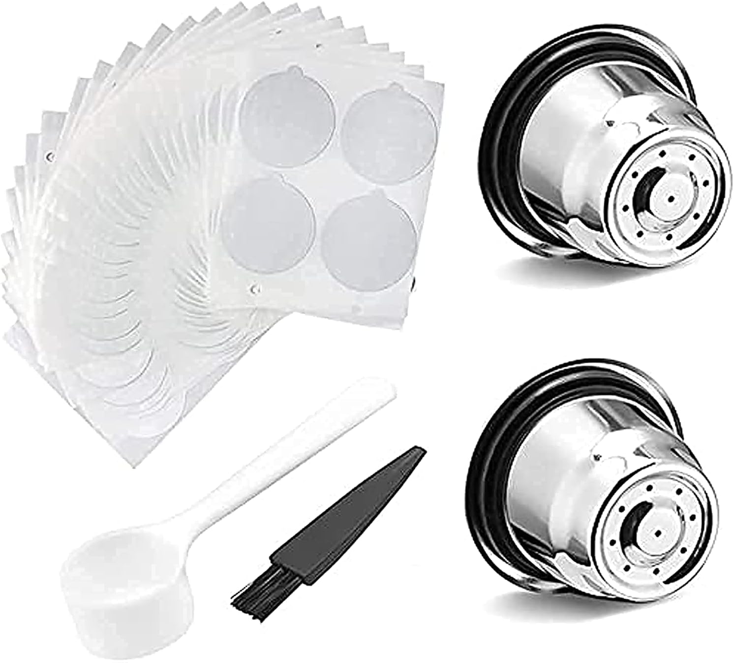 Reusable Coffee Capsule for Nespresso Machine, Stainless Steel Nespresso Refillable Capsules, Nespresso Pods (2 Cup+100 Lids)