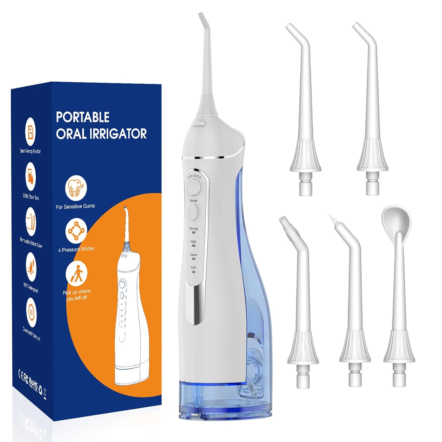 Water flossers for Teeth Pick Portable Oral Irrigator Dental with 4 Modes 5 Jet Tips IPX7 Rechargeable Water