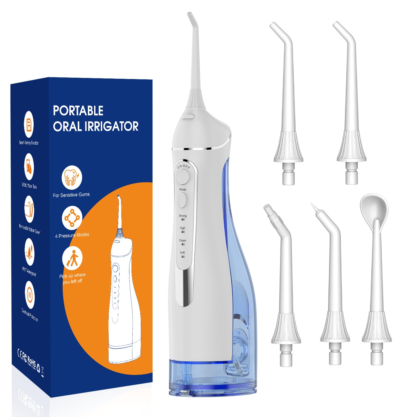 Water flossers for Teeth Pick Portable Oral Irrigator Dental with 4 Modes 5 Jet Tips IPX7 Rechargeable Water