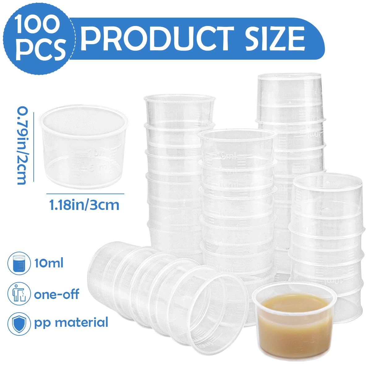 DOERDO 100PCS Disposable Measuring Cups Plastic Transparent Scale Measuring Cups Measure Container for Mixed Liquid, 10ml